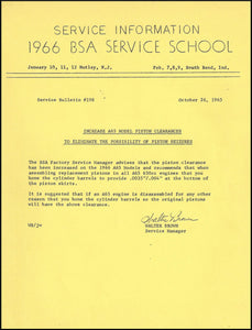 Service Bulletin: Increase A65 Model Piston Clearances