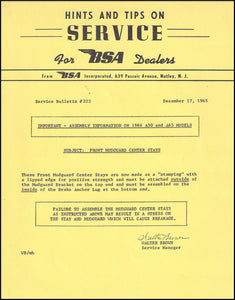 Service Bulletin: BSA A65 Front Mudguard Center Stays