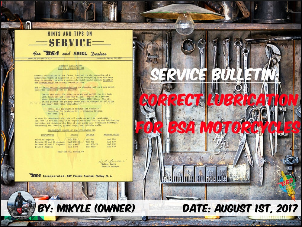Service Bulletin: Correct Lubrication For BSA Motorcycles