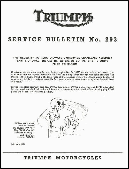 Service Bulletin: Plug Oilways On Service Crankcase Assembly