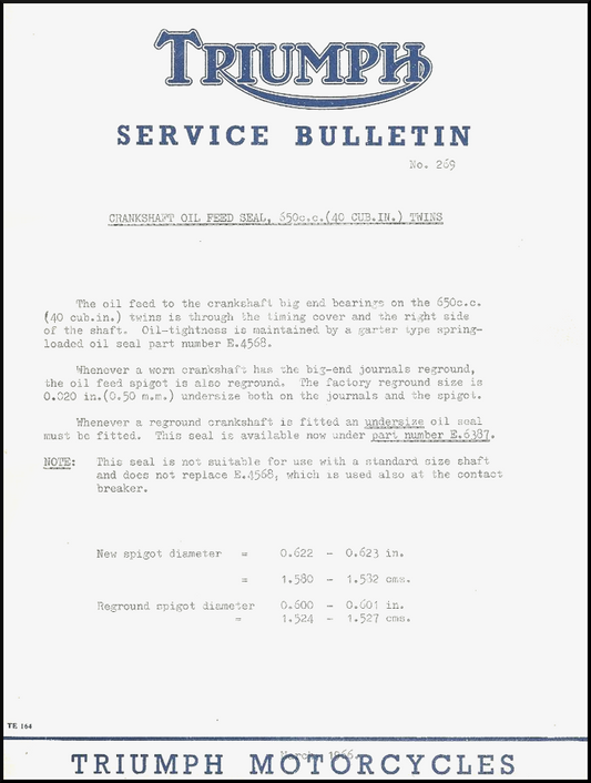 Crankshaft Oil Feed End Bulletin