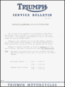 Service Bulletin: Triumph 650 Crankshaft Oil Feed Seal