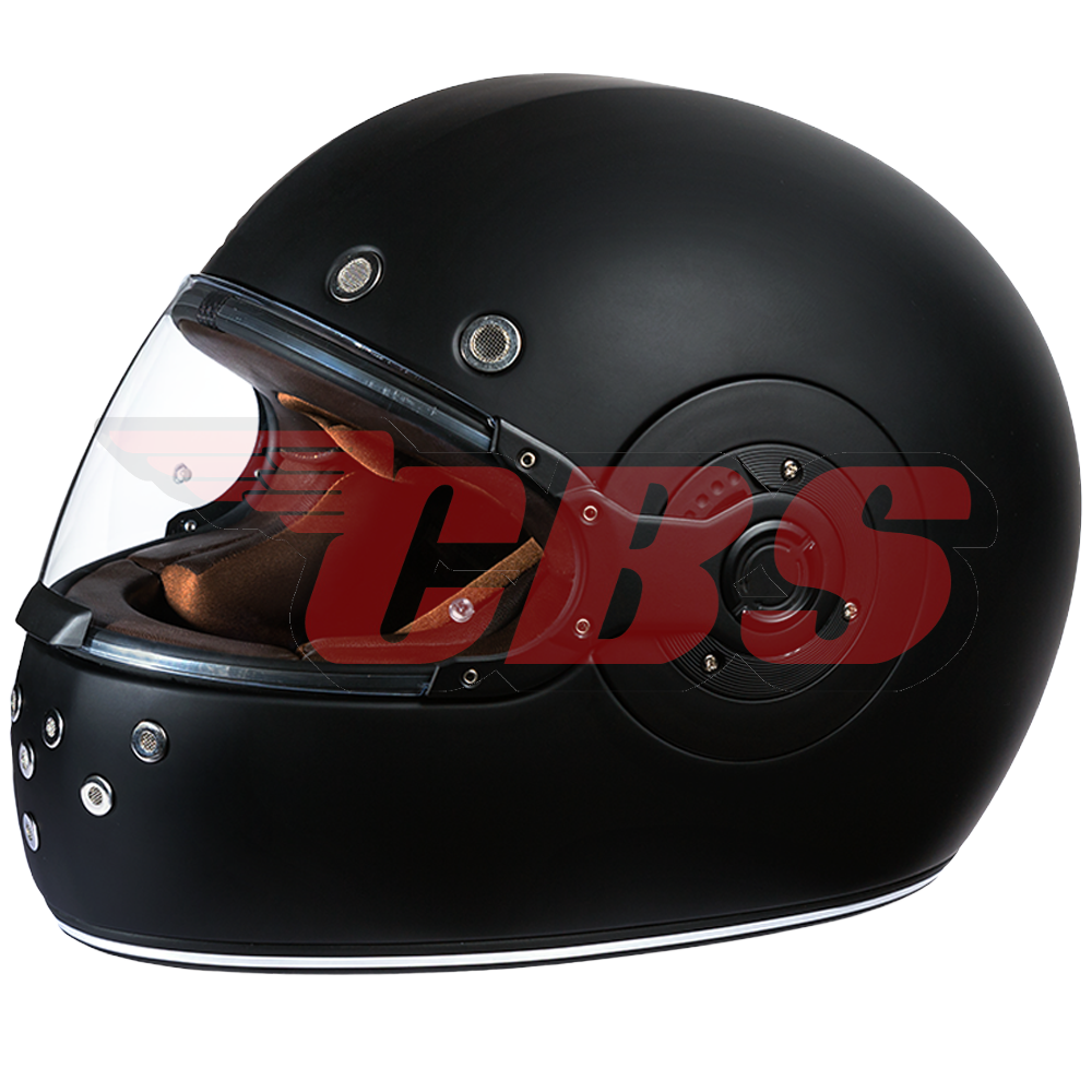 Daytona Retro Full Face Motorcycle Helmet: Vintage Style - Dull Black W/ Dull Black Accents