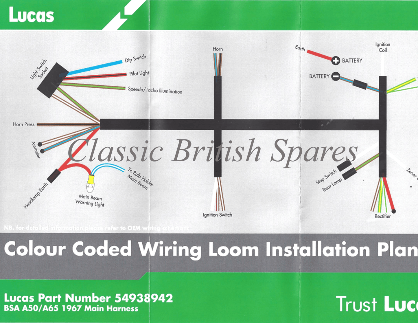 BSA Genuine Lucas Cloth Bound Wiring Harness 54938942 1967 Only A50 A65 500 650