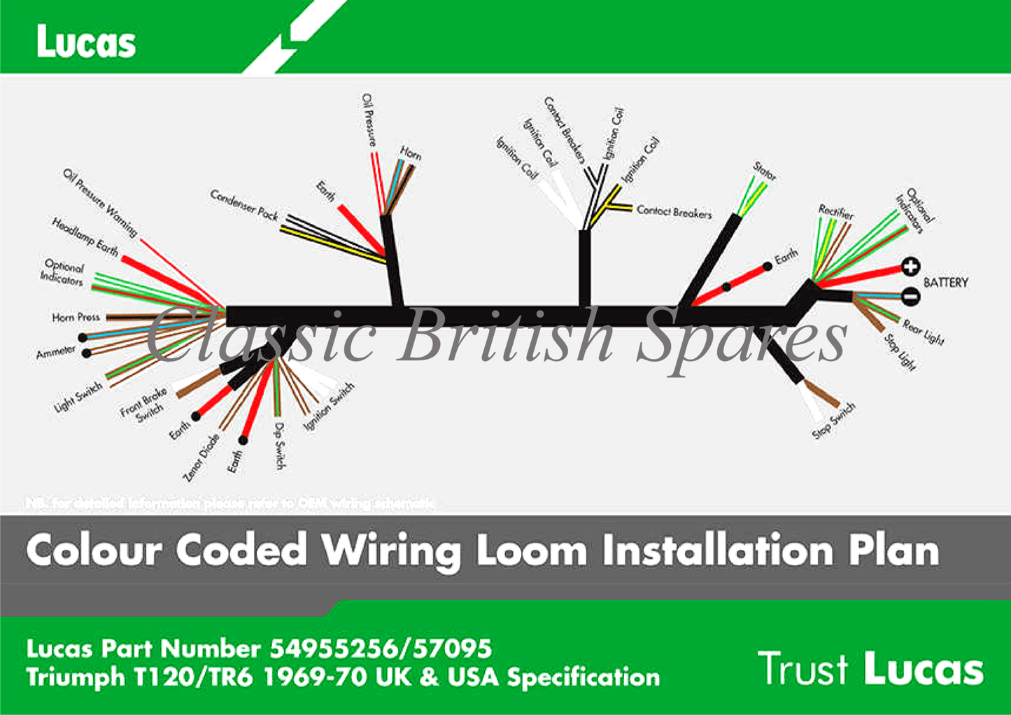 Triumph T100 / T120 Genuine Lucas Wiring Harness - 54957095 - 1969-70