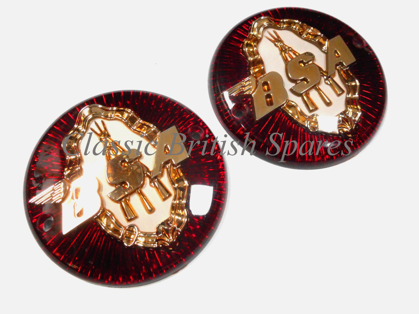 BSA 3 1/4" Round Gas Tank Badges (1 PAIR) - 65-8220 - Red / Gold
