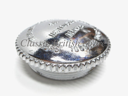 BSA "Scripted" Chrome Oil Tank Filler Cap (1) - 65-8560 / A7 / A10 / C15 / B31 / B32 / B40