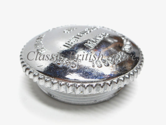 BSA "Scripted" Chrome Oil Tank Filler Cap (1) - 65-8560 / A7 / A10 / C15 / B31 / B32 / B40