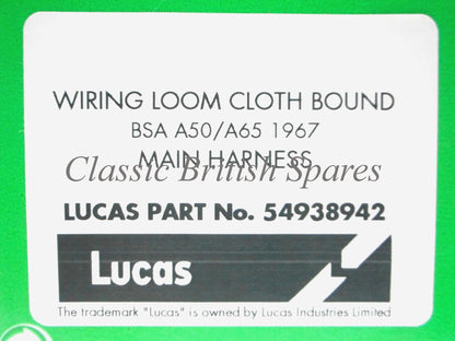 BSA Genuine Lucas Cloth Bound Wiring Harness 54938942 1967 Only A50 A65 500 650