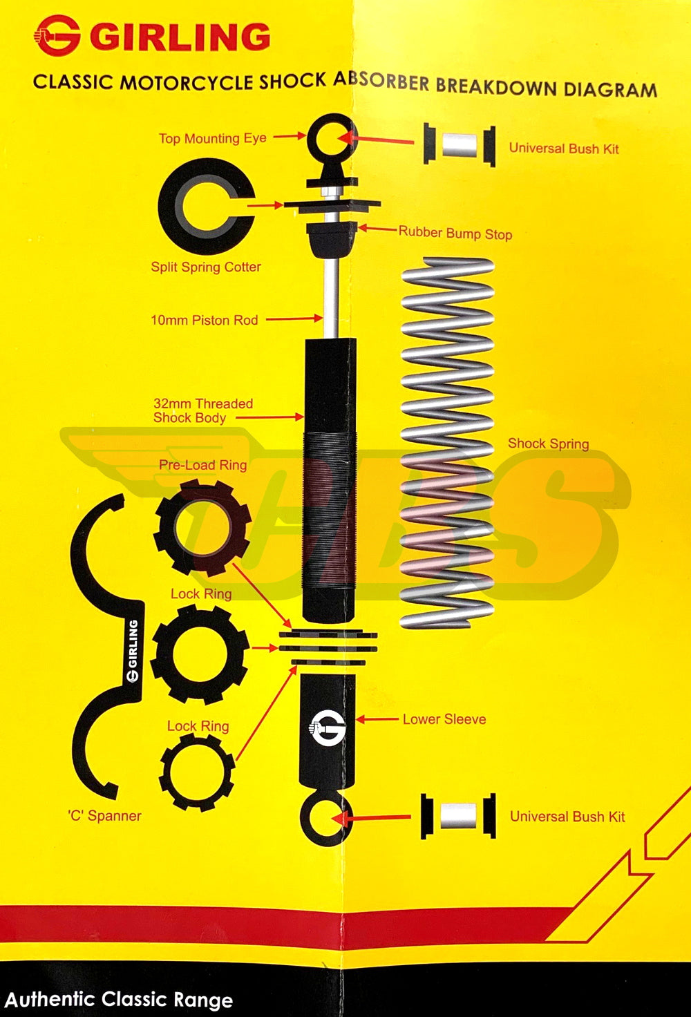 Genuine Girling Replacement Rear Shocks - Choose Make / Model / Application